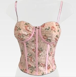 🌷 Pretty Garbage Pink Sparkle Flower Corset Top NWOT Size Large